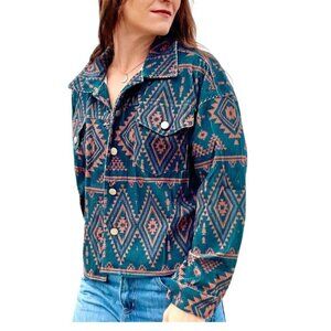 Savanna Jane Corduroy Button Front Jacket Turquoise Rust